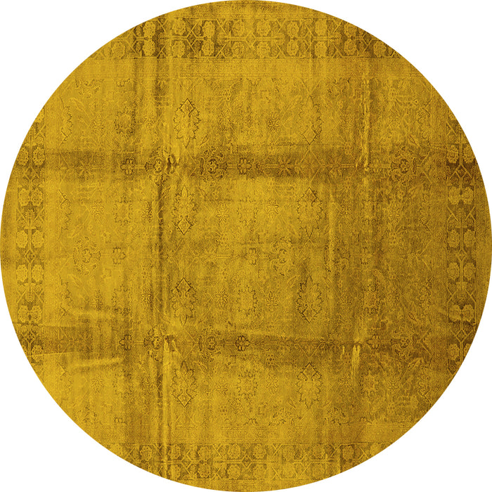 Round Oriental Yellow Traditional Rug, urb686yw
