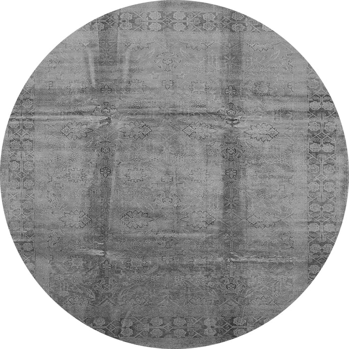 Round Machine Washable Oriental Gray Traditional Rug, wshurb686gry