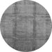 Round Machine Washable Oriental Gray Traditional Rug, wshurb686gry