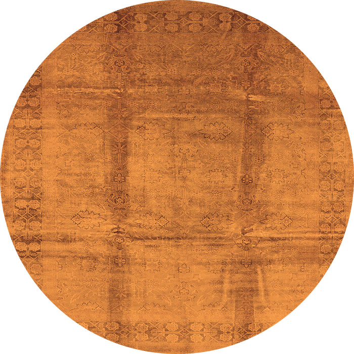 Round Machine Washable Oriental Orange Traditional Area Rugs, wshurb686org