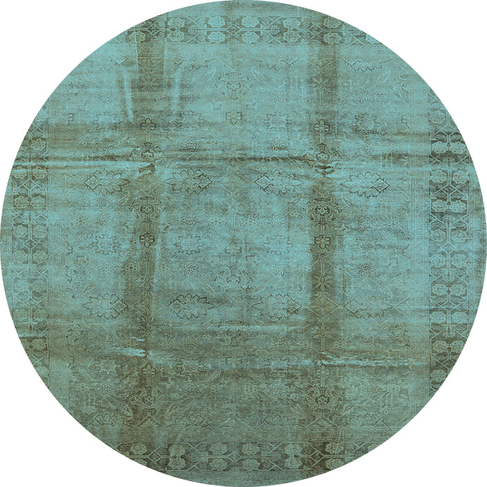 Round Machine Washable Oriental Light Blue Traditional Rug, wshurb686lblu