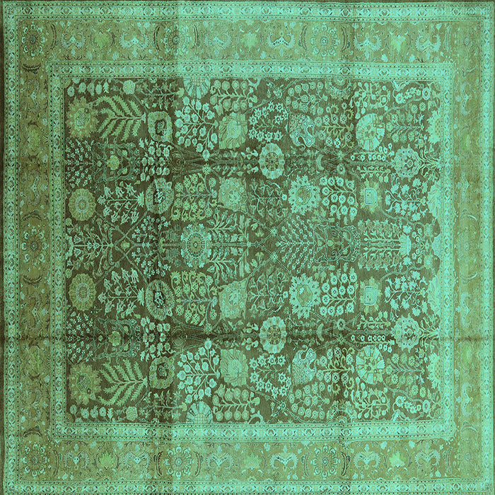Square Machine Washable Oriental Turquoise Traditional Area Rugs, wshurb687turq