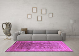 Machine Washable Oriental Purple Traditional Area Rugs in a Living Room, wshurb687pur
