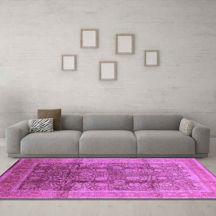Machine Washable Oriental Purple Traditional Area Rugs in a Living Room, wshurb687pur
