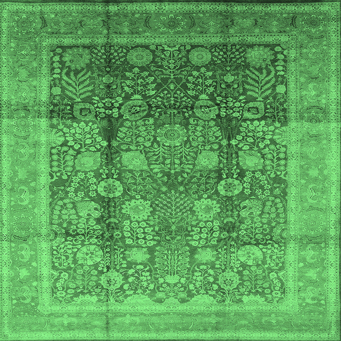 Square Machine Washable Oriental Emerald Green Traditional Area Rugs, wshurb687emgrn