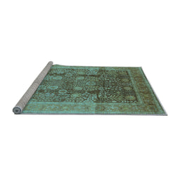 Sideview of Machine Washable Oriental Light Blue Traditional Rug, wshurb687lblu