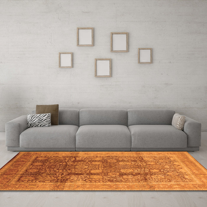 Machine Washable Oriental Orange Traditional Area Rugs in a Living Room, wshurb687org