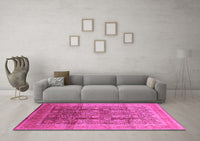 Machine Washable Oriental Pink Traditional Rug, wshurb687pnk