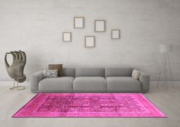 Machine Washable Oriental Pink Traditional Rug in a Living Room, wshurb687pnk