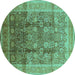 Round Oriental Turquoise Traditional Rug, urb687turq