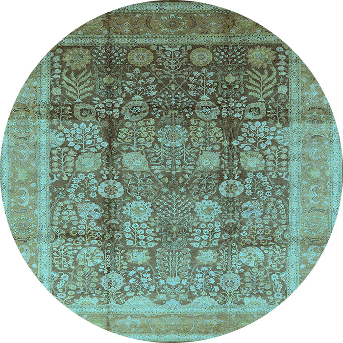 Round Oriental Light Blue Traditional Rug, urb687lblu