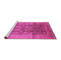 Sideview of Machine Washable Oriental Pink Traditional Rug, wshurb687pnk