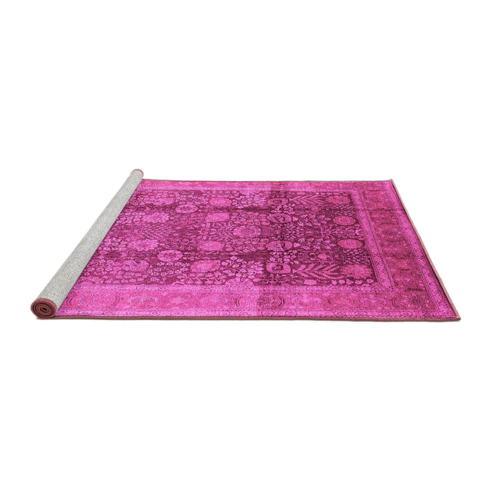 Sideview of Machine Washable Oriental Pink Traditional Rug, wshurb687pnk