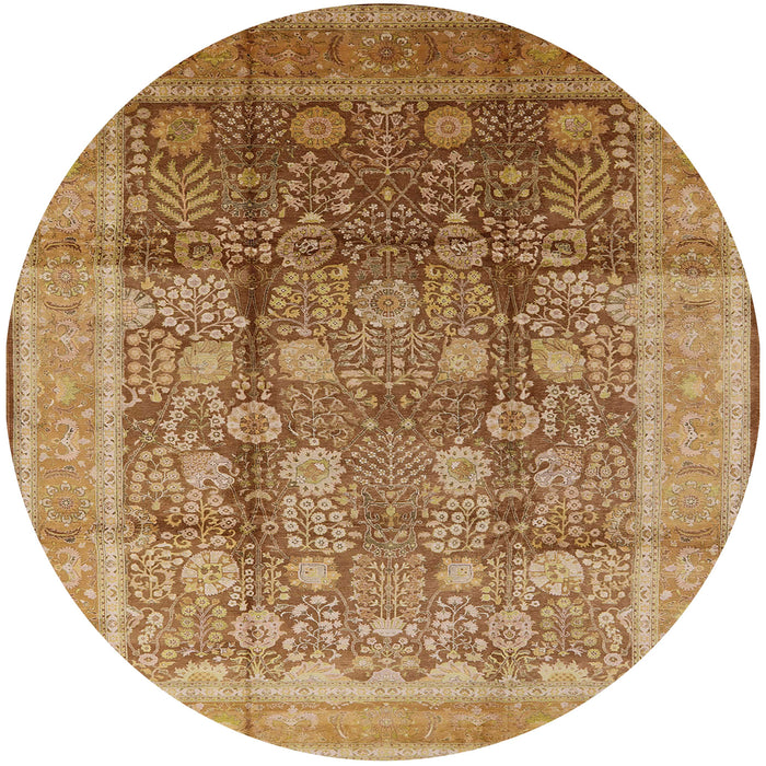 Round Mid-Century Modern Mahogany Brown Oriental Rug, urb687