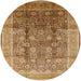 Round Mid-Century Modern Mahogany Brown Oriental Rug, urb687