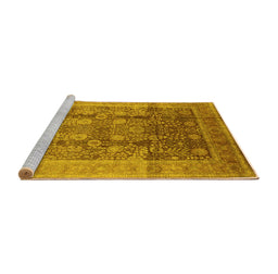 Sideview of Machine Washable Oriental Yellow Traditional Rug, wshurb687yw