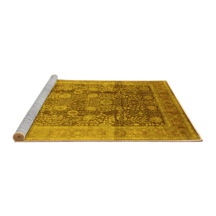 Sideview of Machine Washable Oriental Yellow Traditional Rug, wshurb687yw