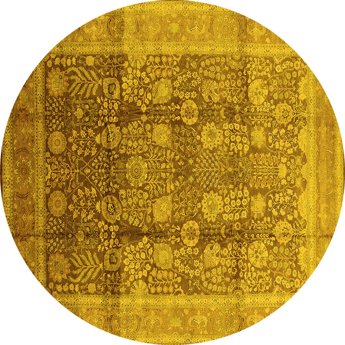 Round Oriental Yellow Traditional Rug, urb687yw