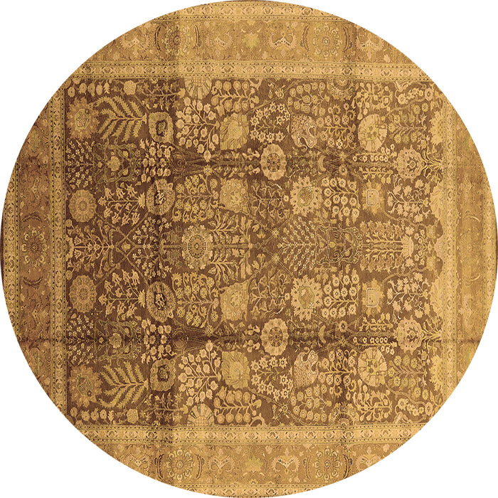 Round Oriental Brown Traditional Rug, urb687brn