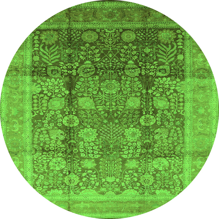 Round Oriental Green Traditional Rug, urb687grn