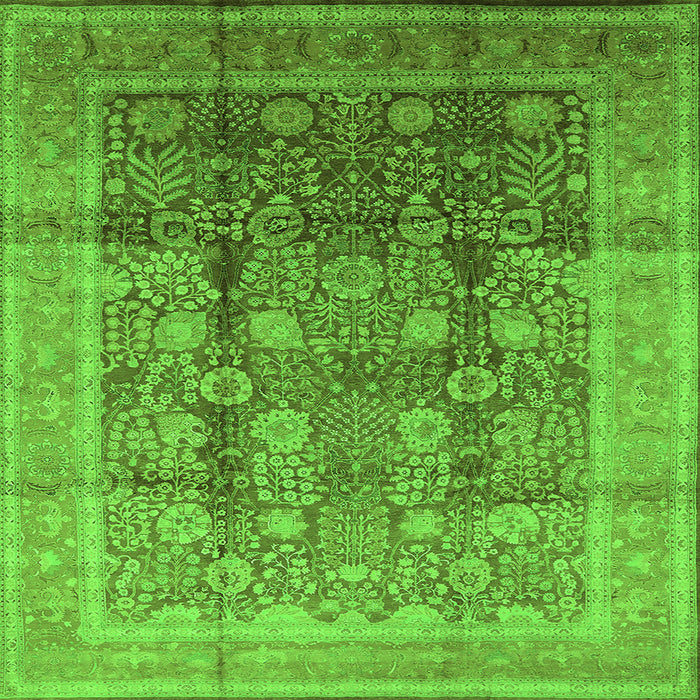 Square Machine Washable Oriental Green Traditional Area Rugs, wshurb687grn