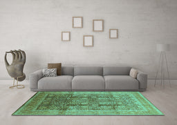 Machine Washable Oriental Turquoise Traditional Area Rugs in a Living Room,, wshurb687turq