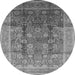 Round Machine Washable Oriental Gray Traditional Rug, wshurb687gry