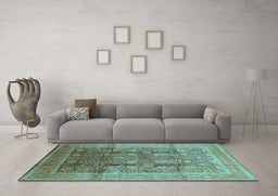 Machine Washable Oriental Light Blue Traditional Rug in a Living Room, wshurb687lblu
