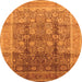 Round Machine Washable Oriental Orange Traditional Area Rugs, wshurb687org