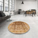 Round Machine Washable Industrial Modern Yellow Orange Rug in a Office, wshurb688