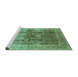 Sideview of Machine Washable Oriental Turquoise Traditional Area Rugs, wshurb688turq