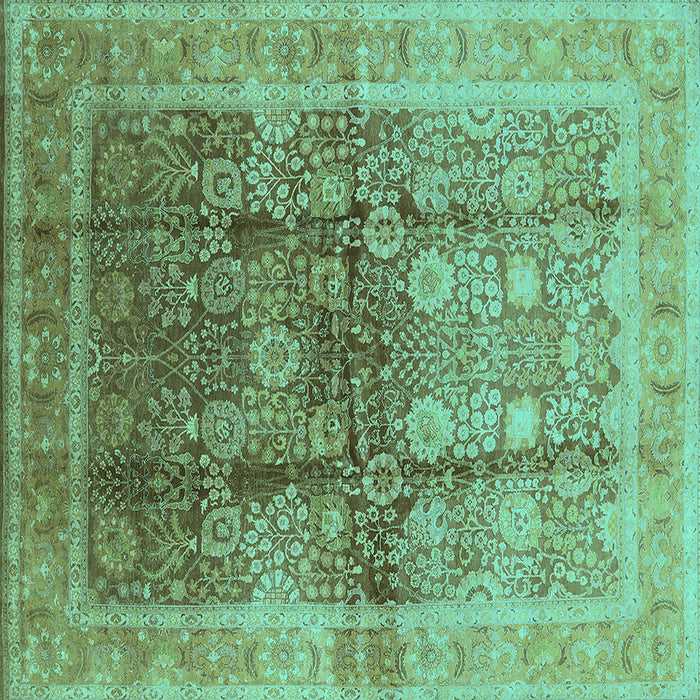 Square Machine Washable Oriental Turquoise Traditional Area Rugs, wshurb688turq