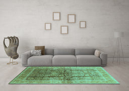 Machine Washable Oriental Turquoise Traditional Area Rugs in a Living Room,, wshurb688turq