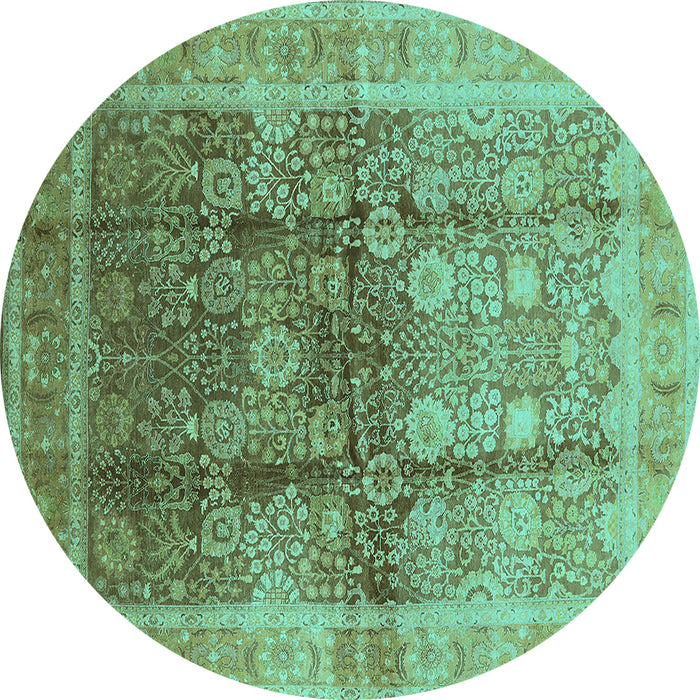 Round Oriental Turquoise Traditional Rug, urb688turq