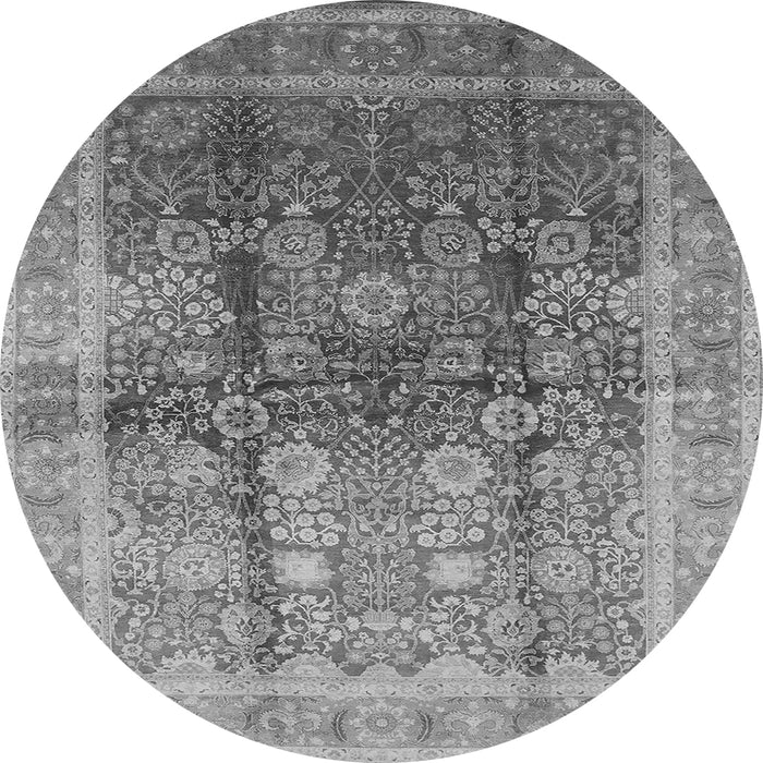 Round Machine Washable Oriental Gray Traditional Rug, wshurb688gry