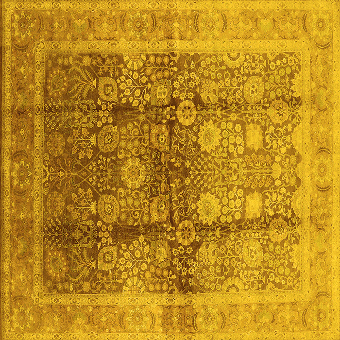 Square Machine Washable Oriental Yellow Traditional Rug, wshurb688yw