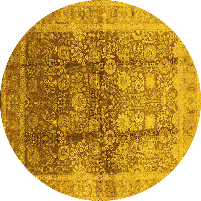 Round Oriental Yellow Traditional Rug, urb688yw