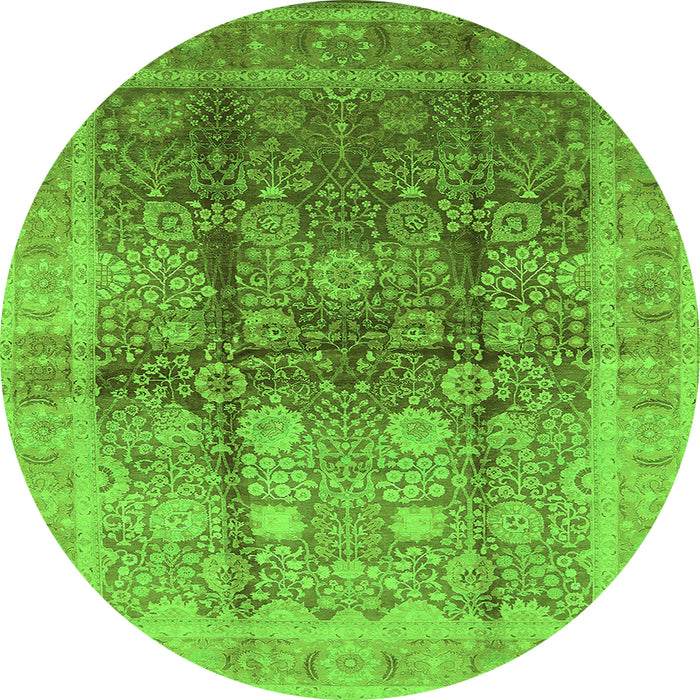 Round Machine Washable Oriental Green Traditional Area Rugs, wshurb688grn