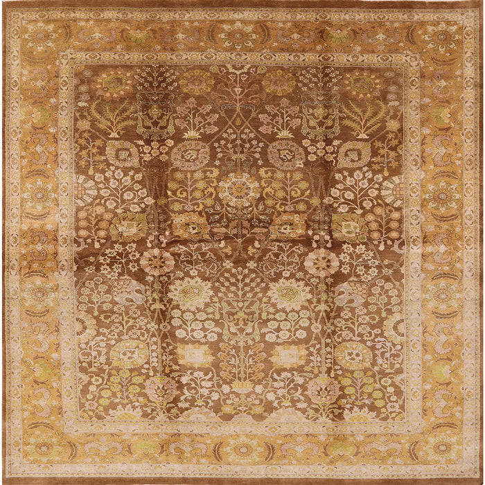 Square Mid-Century Modern Yellow Orange Oriental Rug, urb688