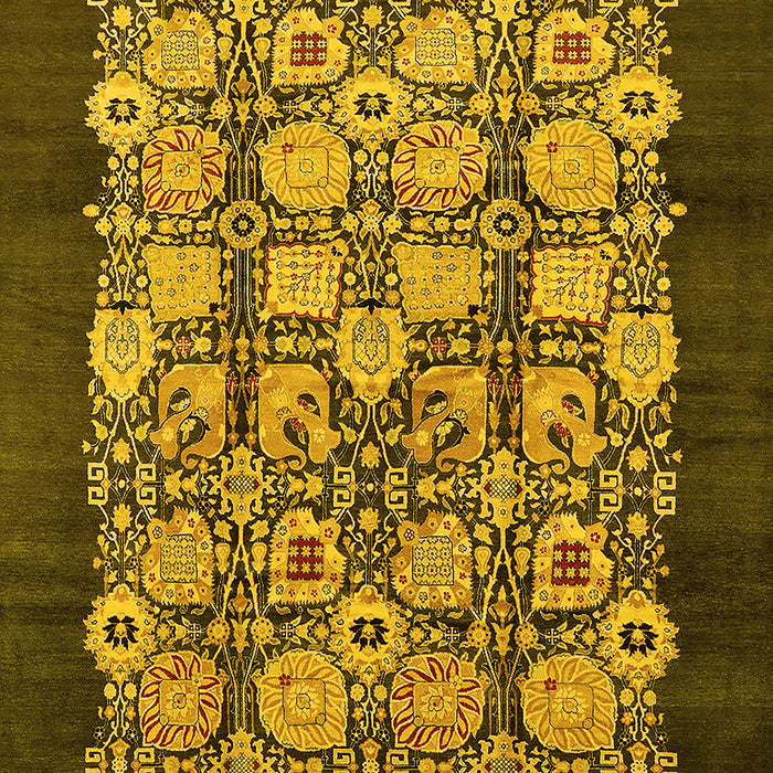 Machine Washable Oriental Yellow Industrial Rug, wshurb689yw