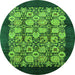 Round Machine Washable Oriental Green Industrial Area Rugs, wshurb689grn