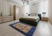 Mid-Century Modern Brown Oriental Rug in a Bedroom, urb689