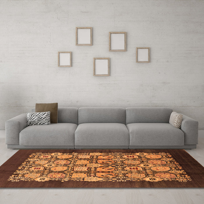 Machine Washable Oriental Orange Industrial Area Rugs in a Living Room, wshurb689org