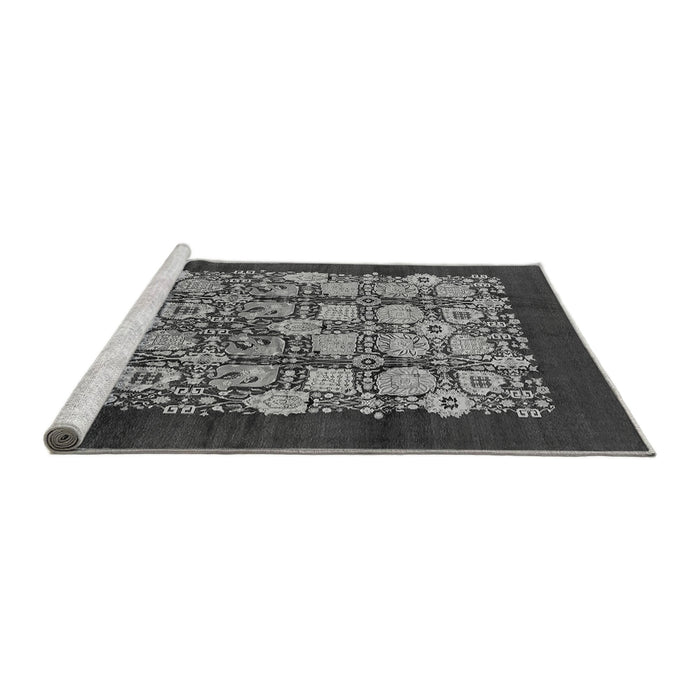 Sideview of Machine Washable Oriental Gray Industrial Rug, wshurb689gry