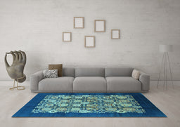 Machine Washable Oriental Light Blue Industrial Rug in a Living Room, wshurb689lblu