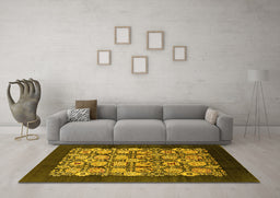 Machine Washable Oriental Yellow Industrial Rug in a Living Room, wshurb689yw