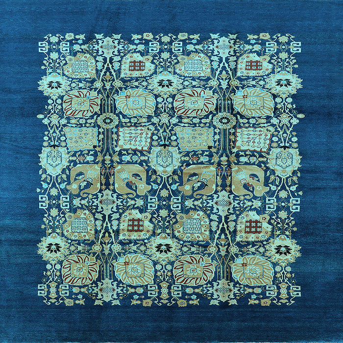 Square Machine Washable Oriental Light Blue Industrial Rug, wshurb689lblu