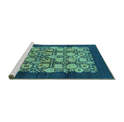 Sideview of Machine Washable Oriental Turquoise Industrial Area Rugs, wshurb689turq