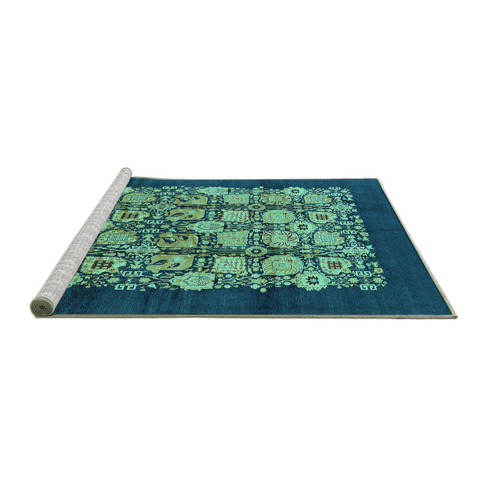 Sideview of Machine Washable Oriental Turquoise Industrial Area Rugs, wshurb689turq