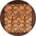 Round Machine Washable Oriental Orange Industrial Area Rugs, wshurb689org